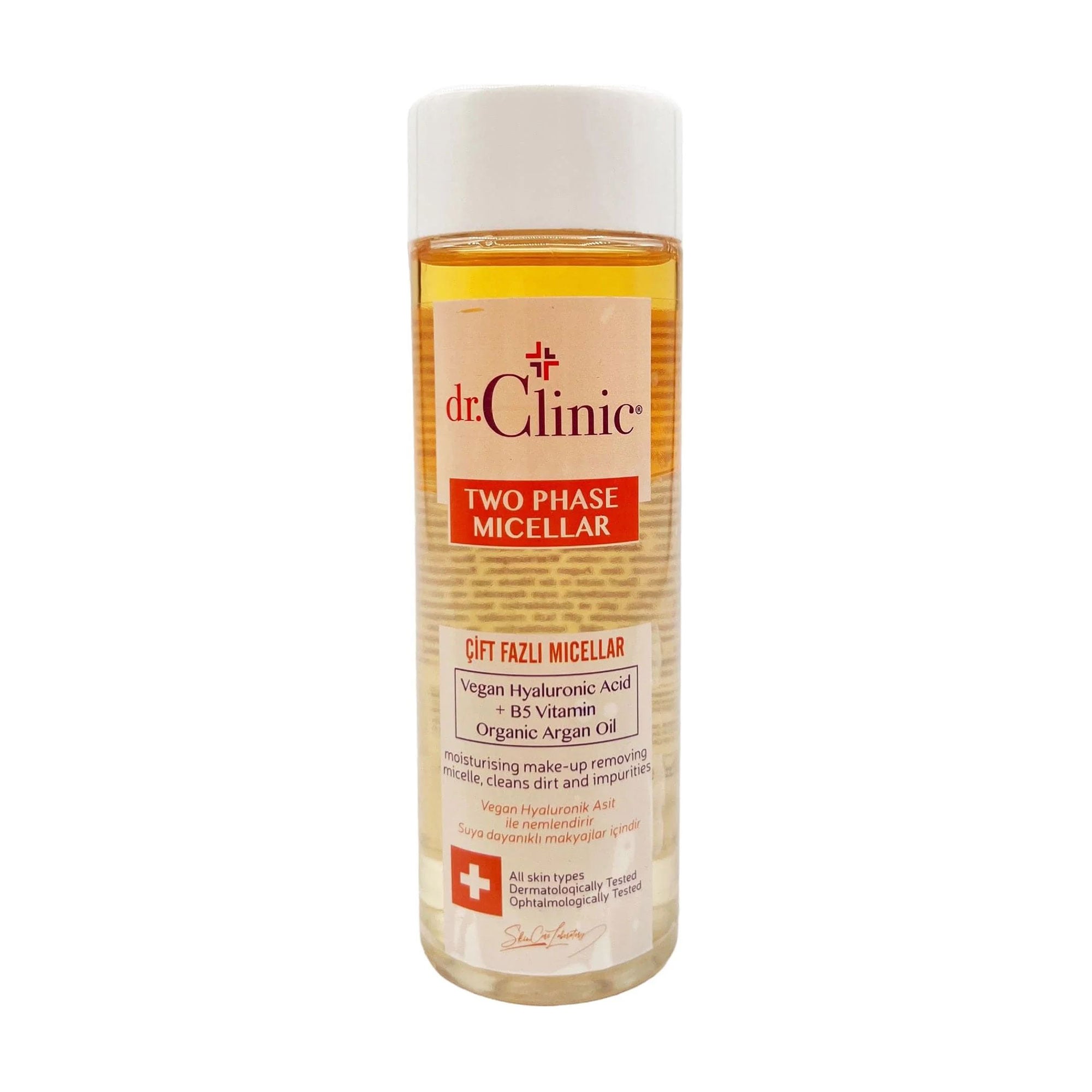 Двофазна міцелярна вода для зняття водостійкого макіяжу Dr.Clinic Two Phase Micellar з аргановою олією, гіалуроновою кислотою та вітаміном B5, 150 мл